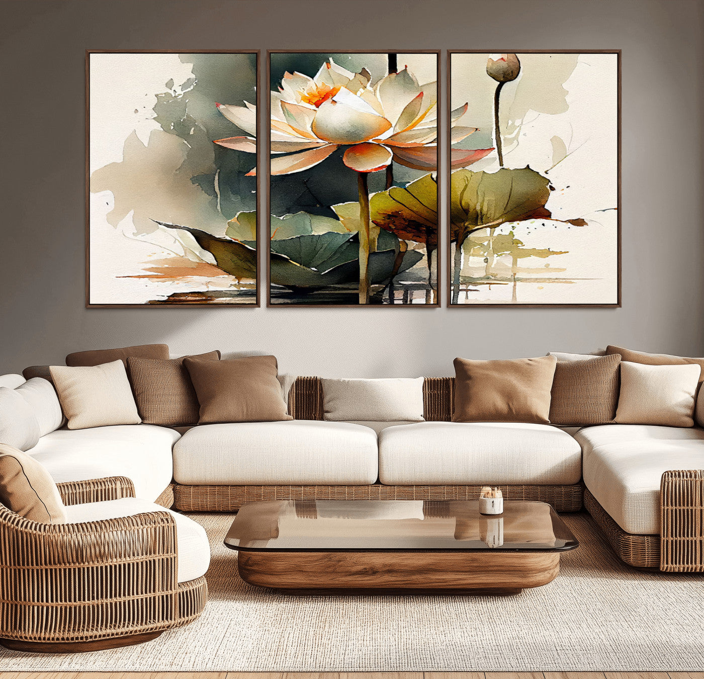 62531-MGV-CV-36X24-Lotus Flower Wall Art – Watercolor Botanical Canvas Print, Tranquil Nature Artwork for Living Room, Bedroom or Meditation Space