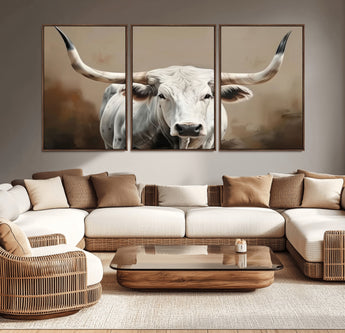 61423-MGV-CV-36X24-Longhorn Bull Wall Art – Rustic Western Texas Steer Canvas Print, Cowboy Farmhouse Decor for Living Room, Bedroom, Office or Ranch