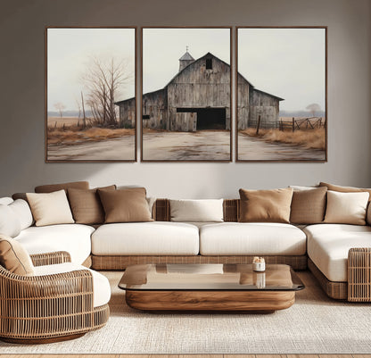 11602-MGV-CV-36X24-Old Barn Wall Art Canvas Print, Framed Rustic Barn Art Picture Print, Old Farmhouse Perfect Rustic Farmhouse Decor Artwork