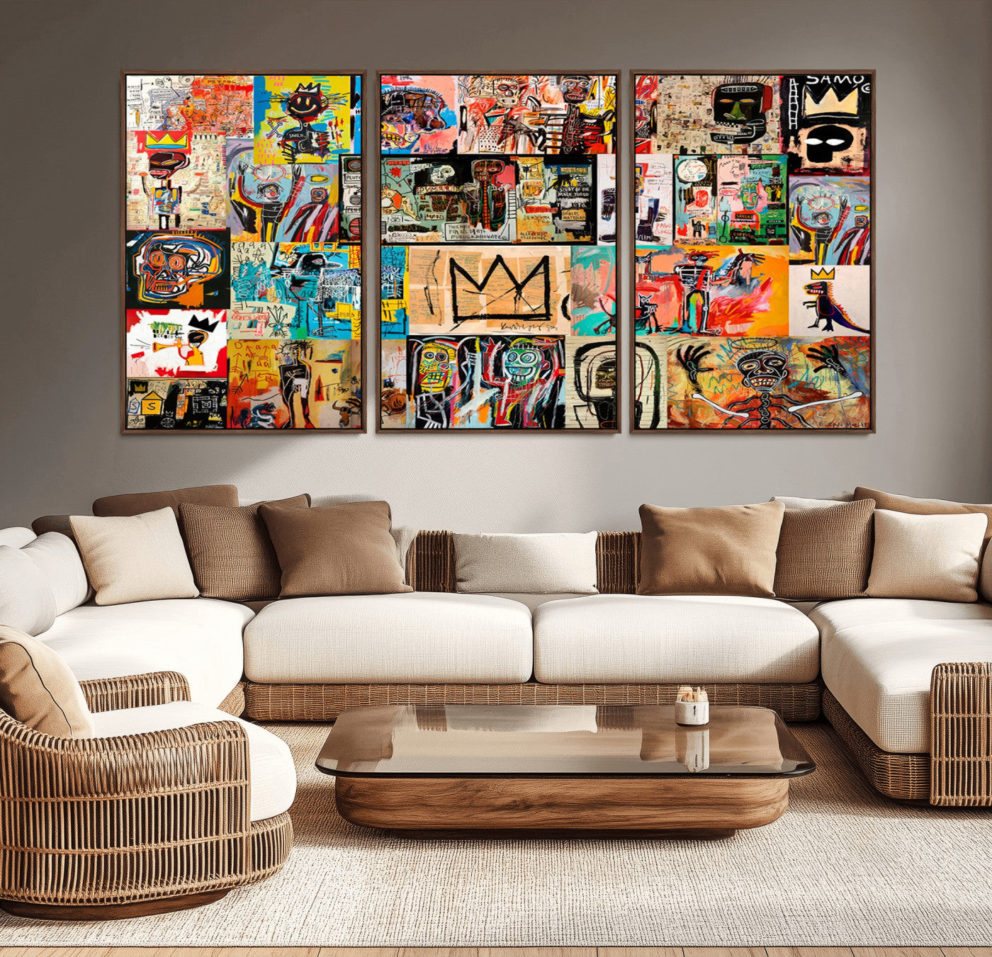 69394-MGV-CV-36X24-Basquiat Wall Art – Abstract Graffiti Collage Canvas Print, Colorful Pop Art Street Style Painting, Urban Modern Wall Decor for