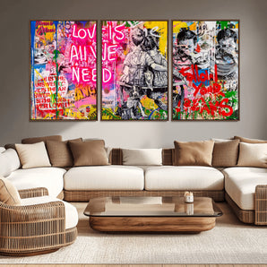 67019-MGV-CV-36X24-Love Is All We Need Wall Art – Colorful Graffiti Street Art Canvas Print, Modern Urban Pop Art Decor for Living Room, Bedroom,