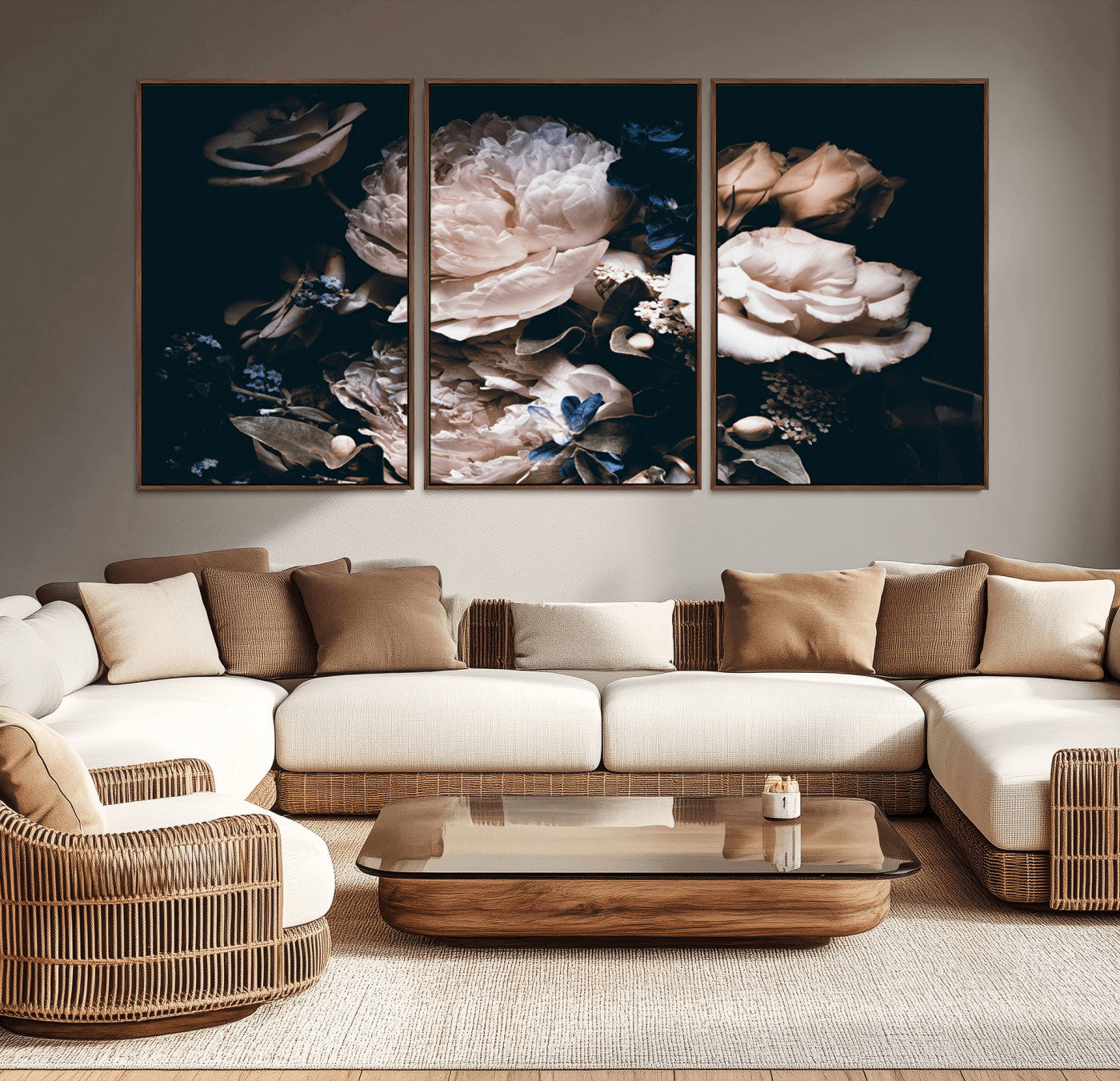 11214-MGV-CV-36X24-Dark Floral Wall Art – Moody Peony and Rose Canvas Print, Elegant Vintage Flower Artwork for Bedroom, Living Room, Office or