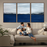 62197-MGV-FC-60X30-3P_Walnut-Abstract Ocean Wall Art – Minimalist Blue and White Canvas Print, Modern Coastal Seascape Painting for Bedroom, Living Room or