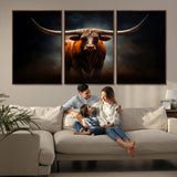 48896-MGV-CV-36X24-Texas Longhorn Wall Art – Rustic Western Bull Canvas Print and Farmhouse Cattle Painting for Living Room, Ranch, or Office Decor .