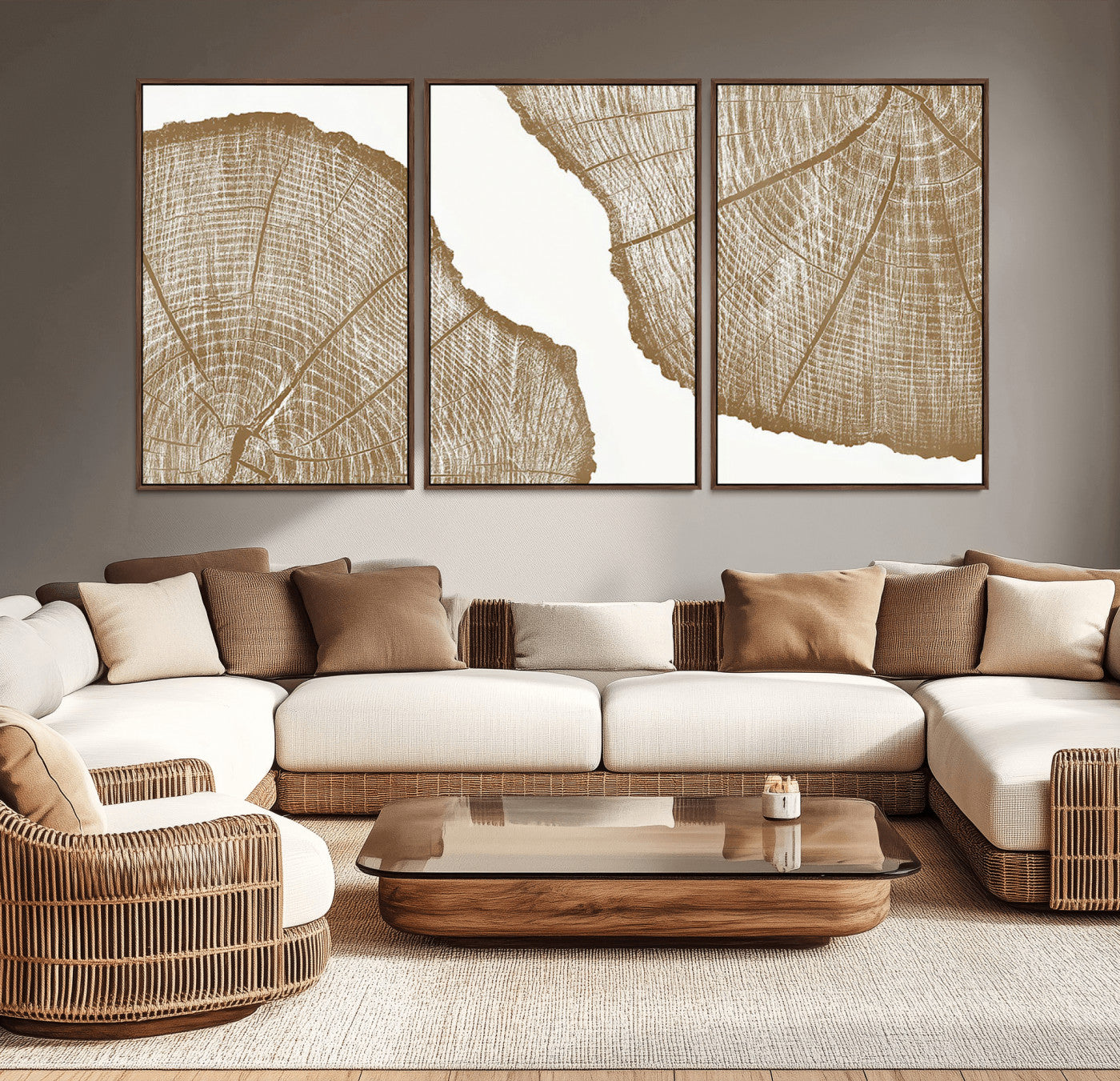 99692-MGV-CV-36X24-Tree Ring Linocut Wall Art Canvas Print, Framed Wood Cut Art Picture Print, Tree Rings Perfect Minimalist Rustic Decor Artwork