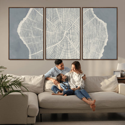 25547-MGV-FC-60X30-3P_Walnut-Tree Ring Wall Art Canvas Print, Framed Linocut Tree Ring Art Picture Print, Wood Texture Perfect Minimalist Farmhouse Decor