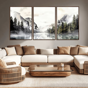 27364-MGV-CV-36X24-Yosemite Park Wall Art Canvas Print, Framed National Park Art Picture Print, Watercolor Yosemite Perfect Foggy Watercolor Decor