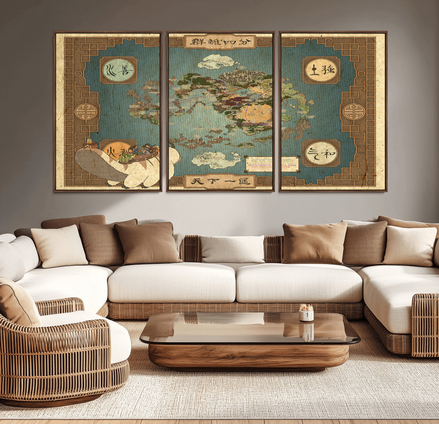 57832-MGV-CV-36X24-Fantasy World Map Wall Art – Vintage Style Illustrated Canvas Print Decorative Adventure Map Design, Rustic Antique Decor for