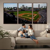34859-MGV-FC-60X30-3P_Walnut-Wrigley Field Wall Art Canvas Print, Framed Chicago Cubs Stadium Art Picture Print, Wrigley Stadium Field Perfect Sport Room Decor