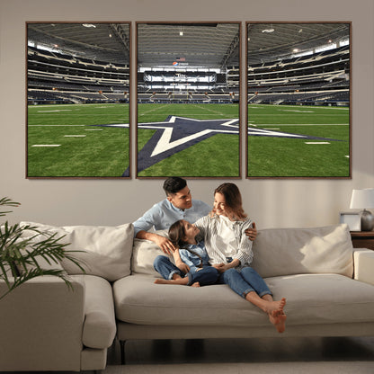14834-MGV-FC-60X30-3P_Walnut-Dallas Att Stadium Wall Art Canvas Print, Framed Texas NFL Stadium Art Picture Print, American Football Stadium Perfect Sports