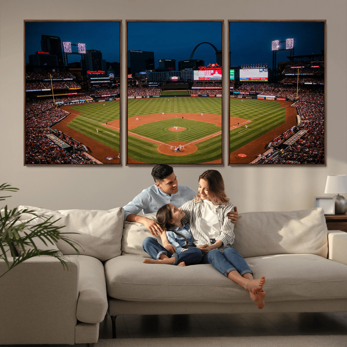 38612-MGV-FC-60X30-3P_Walnut-Busch Stadium Wall Art Canvas Print, Framed Missouri Stadium Art Picture Print, Busch Stadium Field Perfect Sports Room Decor