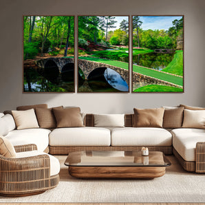 57655-MGV-CV-36X24-Golf Course Wall Art – Canvas Print Scenic Green Fairway Stone Bridge Water Reflection Landscape, Classic Sports Decor for Office,