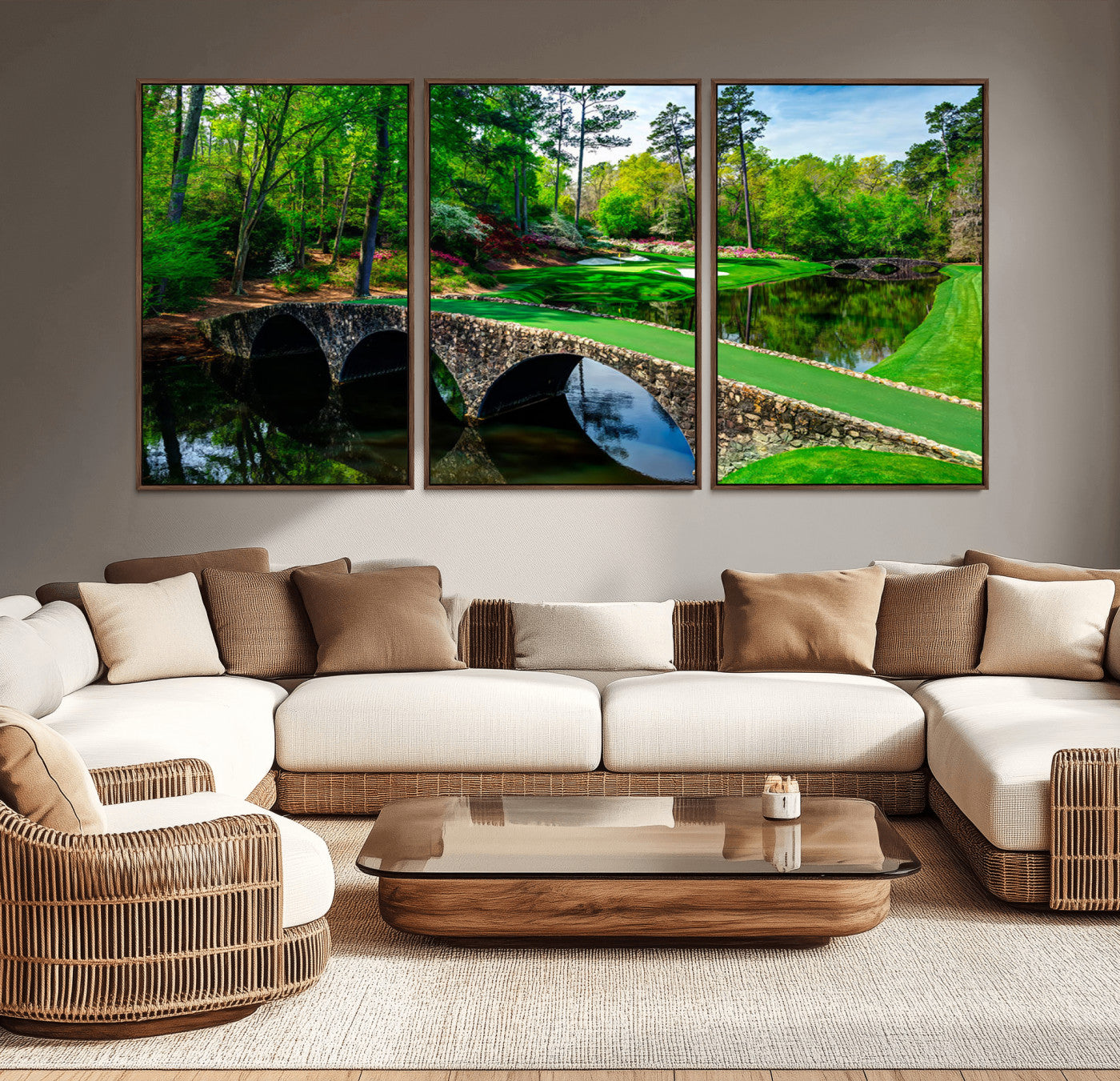 57655-MGV-CV-36X24-Golf Course Wall Art – Canvas Print Scenic Green Fairway Stone Bridge Water Reflection Landscape, Classic Sports Decor for Office,