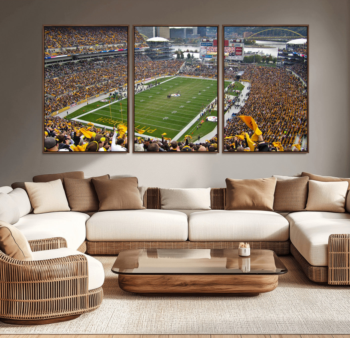 51419-MGV-CV-36X24-Heinz Field Wall Art Canvas Print, Framed Pittsburgh Stadium Field Art Picture Print, Heinz Stadium Field Perfect Sports Room