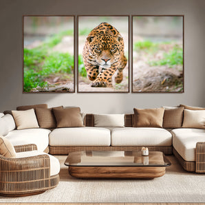 75066-MGV-CV-36X24-Leopard Wall Art Canvas Print, Framed Wild Animal Art Picture Print, Blue Eye Leopard Perfect Wild Minimal Decor Artwork