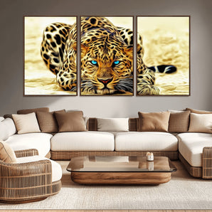45281-MGV-CV-36X24-Blue Eye Leopard Wall Art Canvas Print, Framed Leopard Painting Art Picture Print, Big Cat Perfect Safari Wildlife Decor Artwork