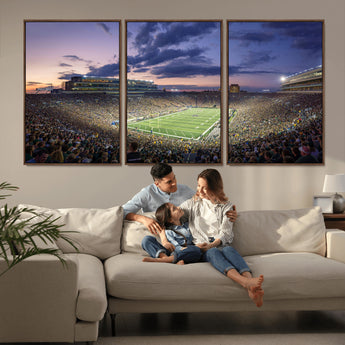50825-MGV-FC-60X30-3P_Walnut-Notre Dame Stadium Wall Art Canvas Print, Framed Indiana Stadium Art Picture Print, Football Stadium Perfect Sports Room Decor