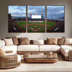 44631-MGV-CV-36X24-Oracle Park Stadium Wall Art Canvas Print, Framed San Francisco Giants Art Picture Print, Giants Stadium Field Perfect Sports Room