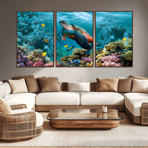 38661-MGV-CV-36X24-Sea Turtle Wall Art Canvas Print, Framed Ocean Wildlife Art Picture Print, Turtle Perfect Coastal Nature Decor Artwork