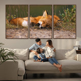 25085-MGV-CV-36X24-Sleeping Fox Wall Art Canvas Print, Framed Rustic Fox Art Picture Print, Wildlife Animal Perfect Rustic Farmhouse Decor Artwork