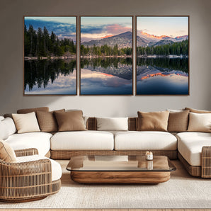 84227-MGV-CV-36X24-Bear Lake Wall Art Canvas Print, Framed Colorado Lake Art Picture Print, Rocky Mountain Park Perfect Foggy Landscape Decor Artwork