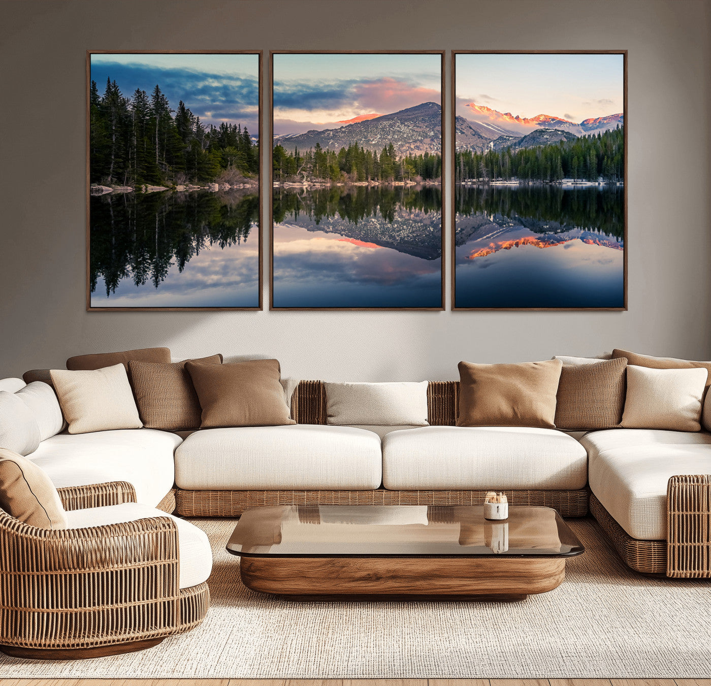 84227-MGV-CV-36X24-Bear Lake Wall Art Canvas Print, Framed Colorado Lake Art Picture Print, Rocky Mountain Park Perfect Foggy Landscape Decor Artwork