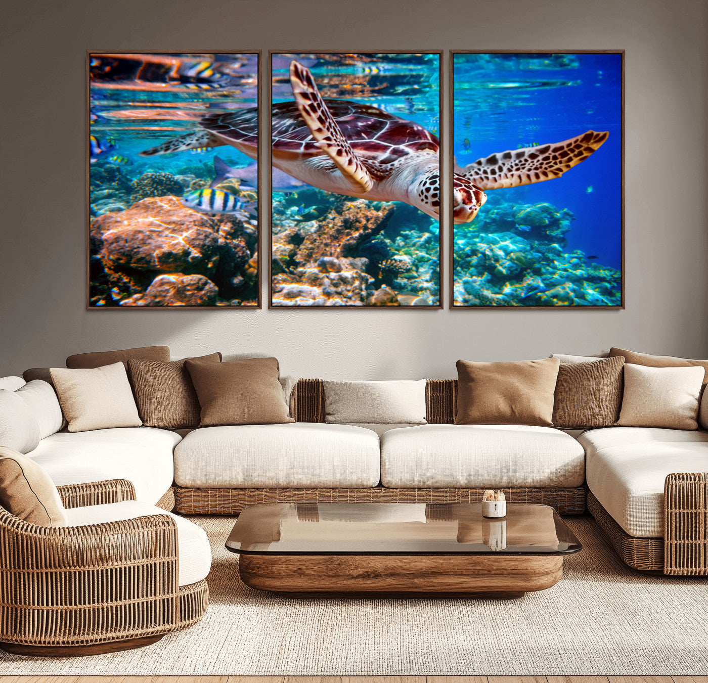 88200-MGV-CV-36X24-Sea Turtle Wall Art – Vibrant Ocean Canvas Print with Tropical Coral Reef and Colorful Fish, Coastal Marine Life Artwork for