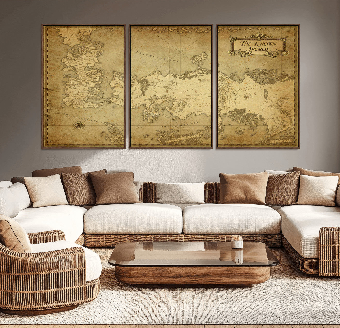 84658-MGV-CV-36X24-Vintage Fantasy Map Wall Art – Antique World Map Canvas Print, Medieval Style Old Atlas Artwork for Office, Study, Living Room, or