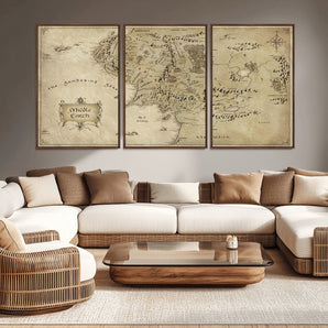 21784-MGV-CV-36X24-Middle Earth Fantasy Map Wall Art – Vintage Parchment Style Fantasy Cartography Poster, Antique Style Map Print for Book Lovers &