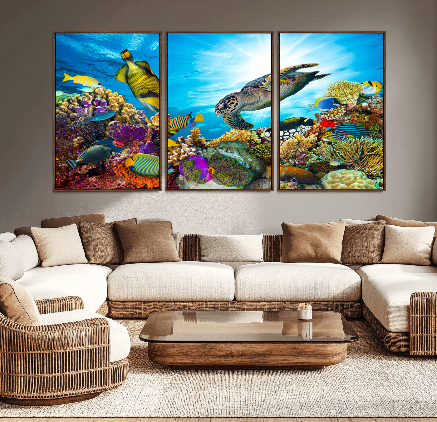 44772-MGV-CV-36X24-Underwater Sea Turtle Wall Art – Vibrant Coral Reef and Tropical Fish Canvas Print, Ocean Marine Life Decor for Living Room,