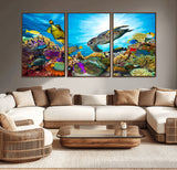 44772-MGV-CV-36X24-Underwater Sea Turtle Wall Art – Vibrant Coral Reef and Tropical Fish Canvas Print, Ocean Marine Life Decor for Living Room,