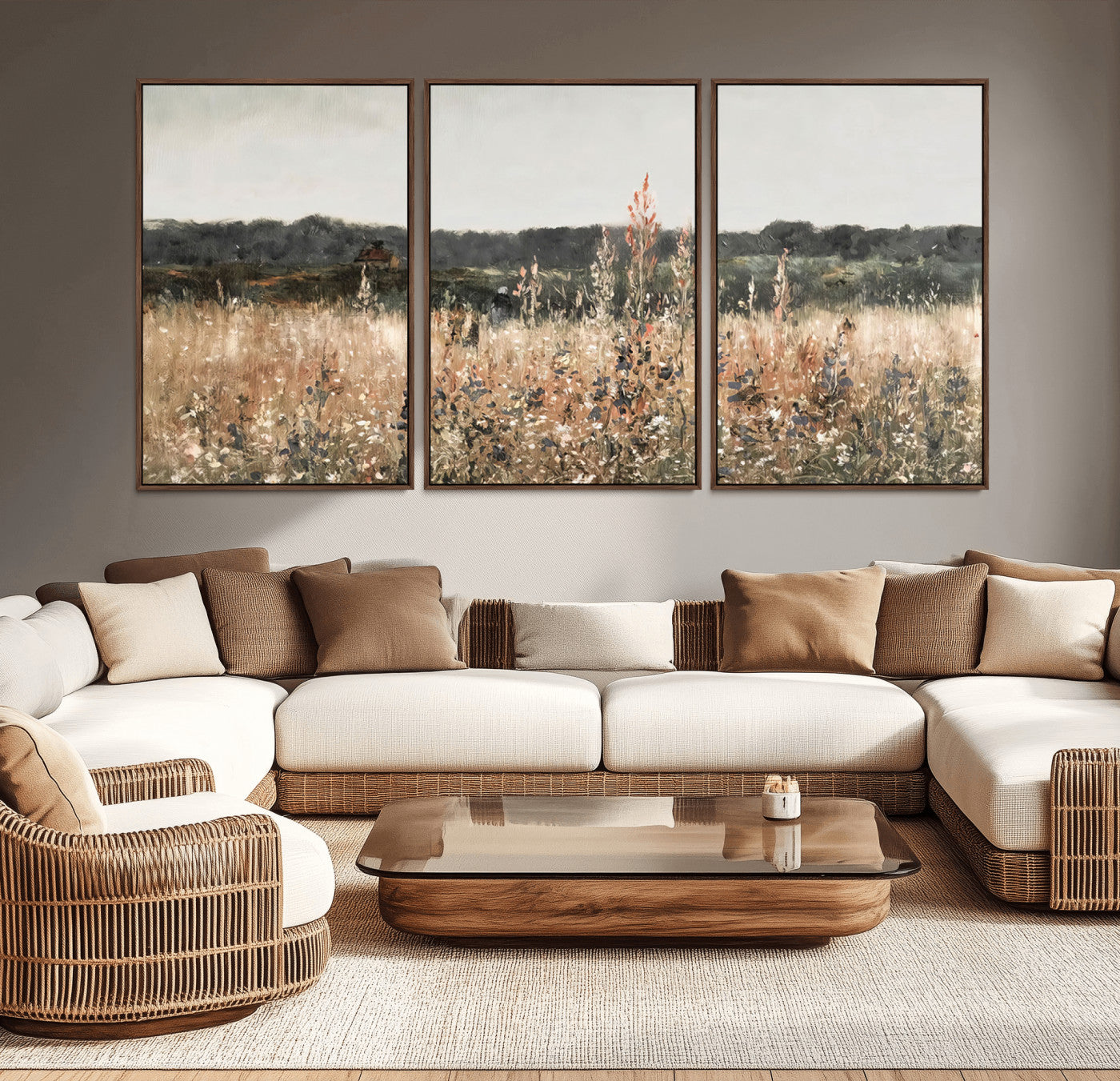 16595-MGV-CV-36X24-Rustic Countryside Landscape Wall Art – Wildflower Meadow Painting Print, Farmhouse Nature Decor for Living Room, Bedroom,