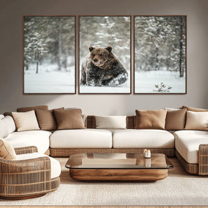 43350-MGV-CV-36X24-Wild Bear in Snow Wall Art – Majestic Wildlife Photography Print, Winter Forest Nature Decor for Cabin, Lodge, Rustic Home,