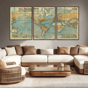25961-MGV-CV-36X24-Vintage World Map Wall Art – Antique Style Cartography Print with Old-World Details, Retro Travel Decor for Home, Office, Study,