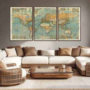 61989-MGV-CV-36X24-Vintage World Map Poster – Antique Cartography Print with Old Trade Routes & Geography, Retro Explorer Wall Art for Home, Office,