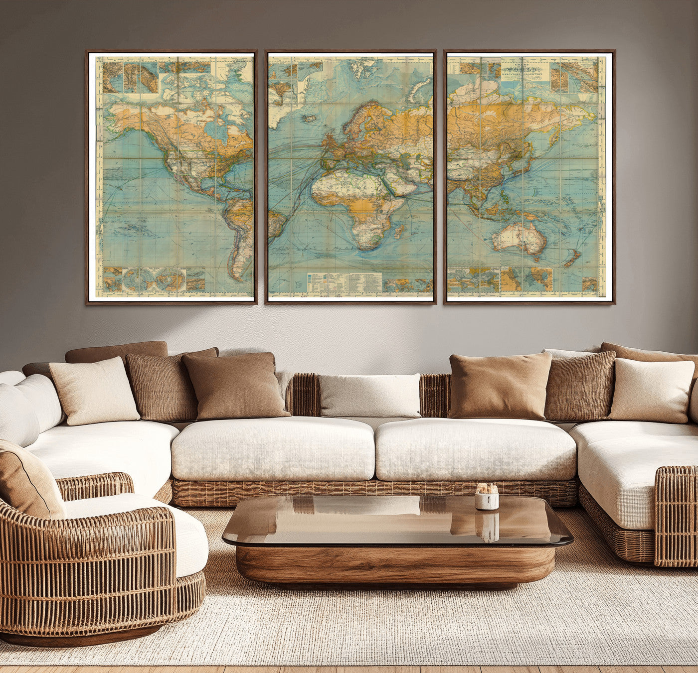 61989-MGV-CV-36X24-Vintage World Map Poster – Antique Cartography Print with Old Trade Routes & Geography, Retro Explorer Wall Art for Home, Office,