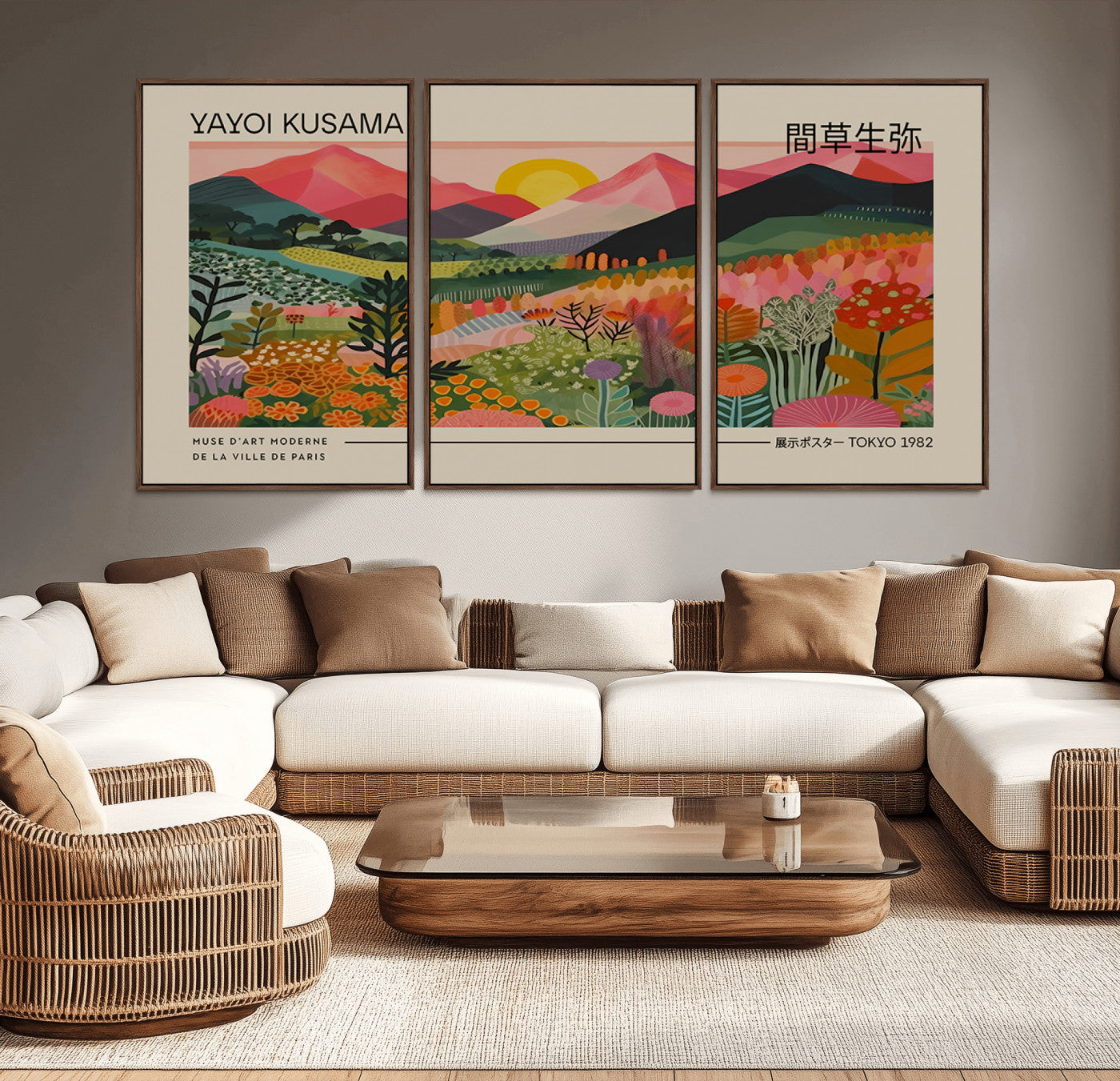39485-MGV-CV-36X24-Floral Mountain Sunrise Wall Art – Panoramic Botanical Landscape Canvas Print, Colorful Nature Scene for Living Room, Bedroom,