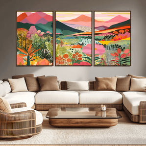 93460-MGV-CV-36X24-Blooming Valley Wall Art – Panoramic Colorful Mountain Landscape Canvas Print, Modern Floral Decor for Office, Bedroom or Living
