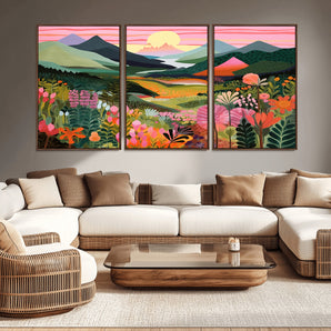 99638-MGV-CV-36X24-Sunset Meadow Wall Art – Panoramic Mountain Landscape with Wildflowers Canvas Print, Vibrant Nature Decor for Living Room, Bedroom