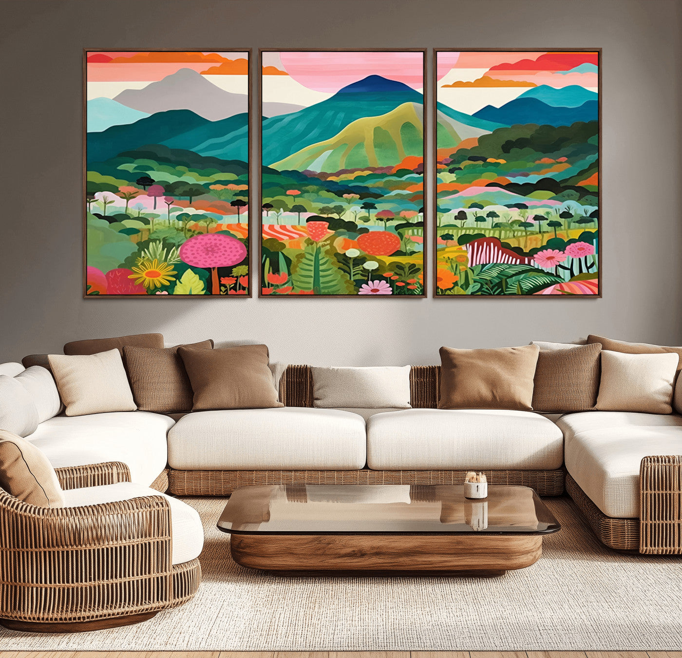 60845-MGV-CV-36X24-Tropical Mountain Landscape Wall Art – Colorful Botanical Nature Canvas Print, Vibrant Jungle Scenery Artwork for Living Room,