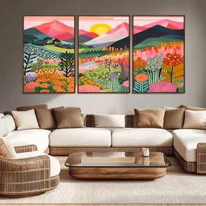 36236-MGV-CV-36X24-Sunset Mountain Landscape Wall Art – Colorful Floral Nature Canvas Print, Vibrant Botanical Scenery Artwork for Bedroom, Living