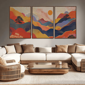 22118-MGV-CV-36X24-Abstract Sunset Mountain Wall Art – Modern Colorful Landscape Canvas Print, Vibrant Geometric Nature Artwork for Living Room,