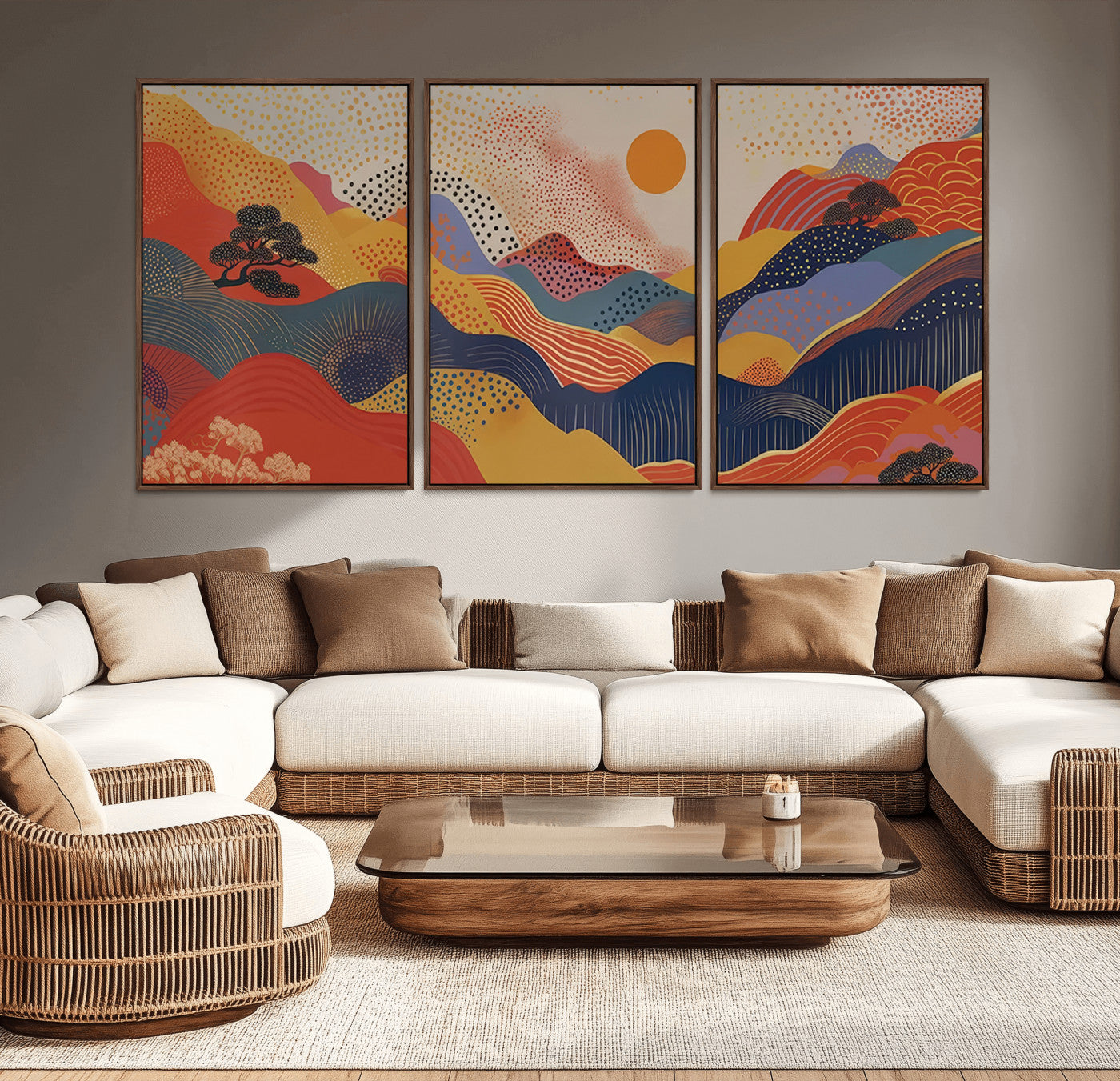22118-MGV-CV-36X24-Abstract Sunset Mountain Wall Art – Modern Colorful Landscape Canvas Print, Vibrant Geometric Nature Artwork for Living Room,