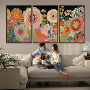 52201-MGV-CV-36X24-Abstract Floral Wall Art – Vibrant Oversized Flower Canvas Print, Modern Botanical Artwork in Pink, Orange, and Gold Tones for