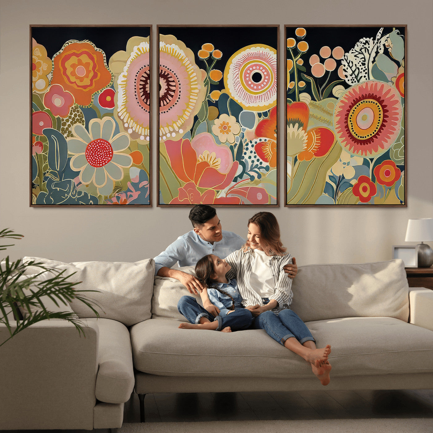 52201-MGV-CV-36X24-Abstract Floral Wall Art – Vibrant Oversized Flower Canvas Print, Modern Botanical Artwork in Pink, Orange, and Gold Tones for