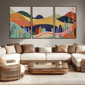 47340-MGV-CV-36X24-Abstract Mountain Landscape Wall Art – Colorful Geometric Hills Canvas Print, Modern Pastel Nature Artwork for Living Room,