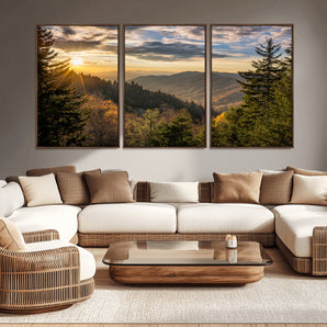 73692479-MGV-CV-36X24-Smoky Mountains Wall Art Canvas Print, Framed Forest Mountain Art Picture Print, Spring Mountain Perfect Spring Style Decor