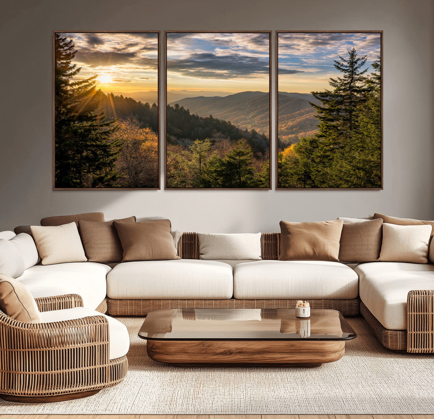 73692479-MGV-CV-36X24-Smoky Mountains Wall Art Canvas Print, Framed Forest Mountain Art Picture Print, Spring Mountain Perfect Spring Style Decor