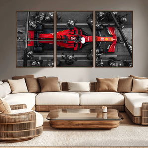 99356-MGV-CV-36X24-Ferrari Pit Stop Wall Art – Formula 1 Racing Car Canvas Print, Red Speed Machine Motorsport Decor for Office, Garage, Man Cave or