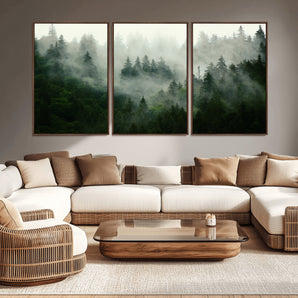 167720496-MGV-CV-36X24-Misty Forest Wall Art – Serene Evergreen Trees Canvas Print, Foggy Mountain Nature Landscape Decor for Bedroom, Living Room or